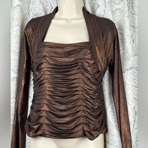 Vintage Expo, Y2K Bronze Metallic Ruched Glam Party Top, Size 8